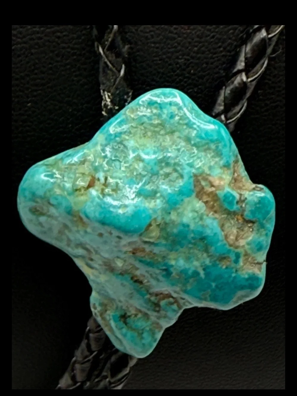 M/W Turquoise Stone Bolo Tie with Black Braided Cord